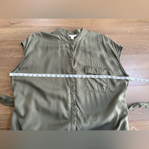 Caslon Cap Sleeve Button Front Tie Waist Utility Midi Dress Olive Green Size 3X - Picture 8 of 11